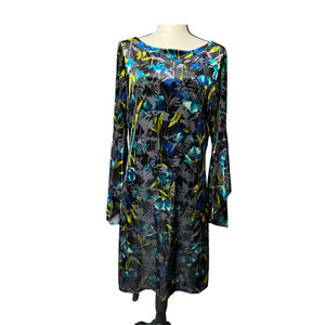 The Limited Dress in Black Velvet with Blue Green Yellow Floral Size Medium